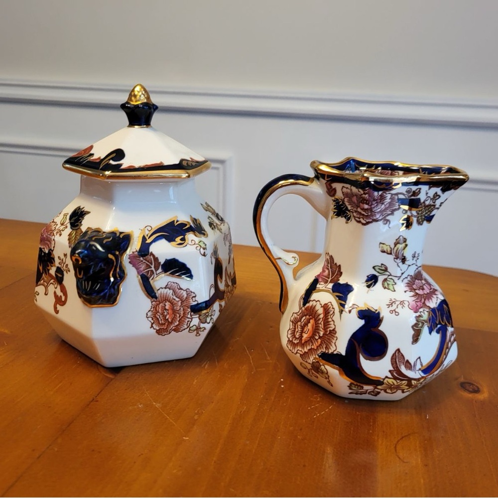 Masons Mandalay Patent Ironstone Pitcher and lion handled pot